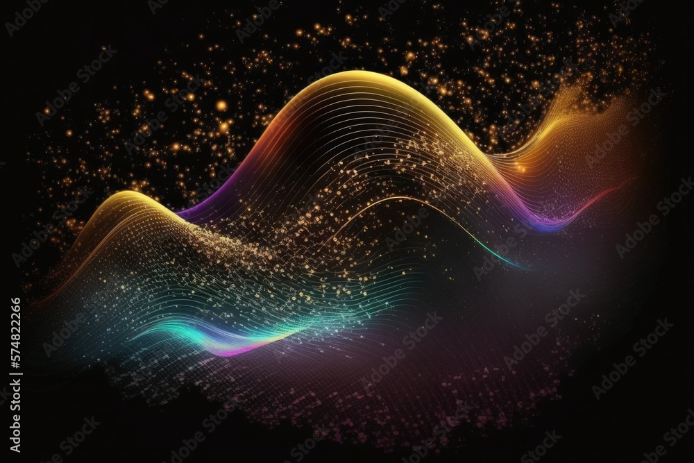 Particle wave. Space age point wave. Dynamic abstract wave as a backdrop. Generative AI Particle wave. Space age point wave. Dynamic abstract wave as a backdrop. Generative AI