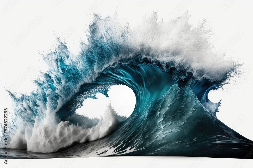 In the Ocean, a Huge Blue Surfing Wave Erupts. Generative AI