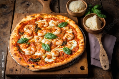 shrimp pizza with catupiry, with tomato sauce and mozzarella cheese, generative AI