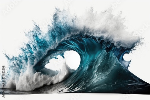 In the Ocean, a Huge Blue Surfing Wave Erupts. Generative AI