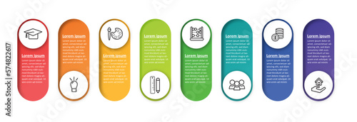 Business infographic template design with icons and 8 options or steps. Professional infographic or info chart template isolated on white background with multiple colours