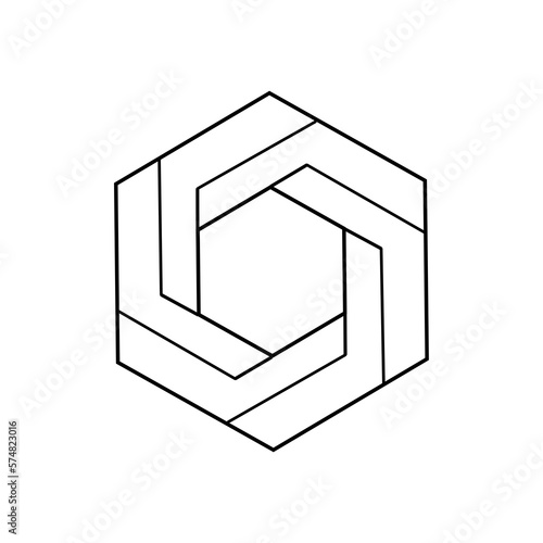 Impossible hexagon illustration isolated on white background.  Optical delusion. Impossible figure. Illusion geometry impossible infinite shape