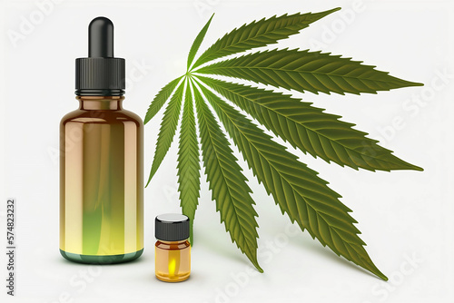 Medical cannabis products and hemp leaf, CBD oil. Generative AI
