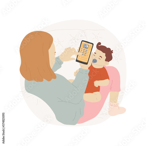 Baby sleep tracker isolated cartoon vector illustration. Mom controls baby sleep pattern on smartphone, newborn tracking app, modern motherhood, kid bedtime routine application vector cartoon.