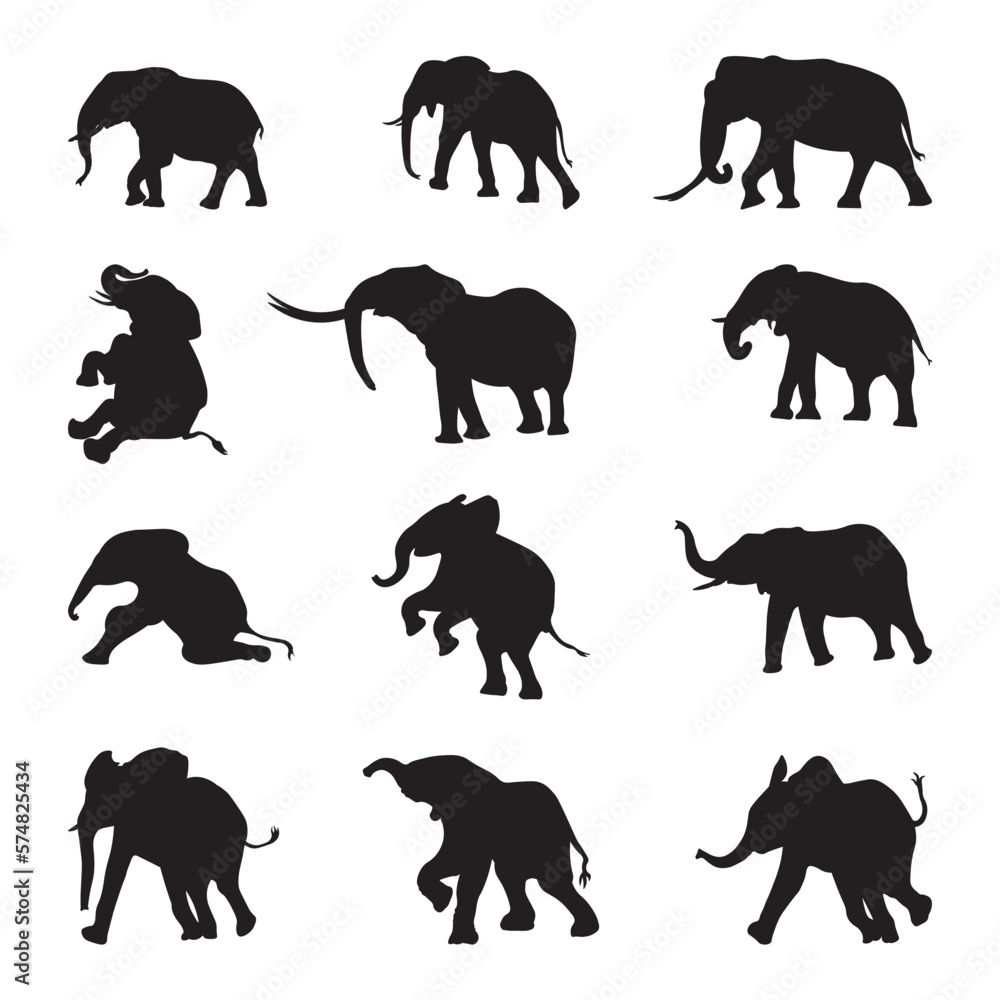 Set elephant silhouette vector illustration. Set elephant silhouette vector illustration.