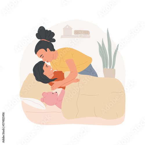 Kissing a child before sleep isolated cartoon vector illustration. Mom kissing kid before bedtime, family lifestyle, sleep ritual, happy childhood, motherhood, put baby to sleep vector cartoon.