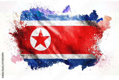 An Illustration of an Expressive Watercolor Painted North Korea Flag With an Explosion of Color, Movement and Artistic Flair, generative ai