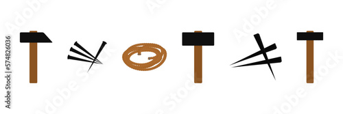 Hammer nails icon. Vector illustration on a white background.