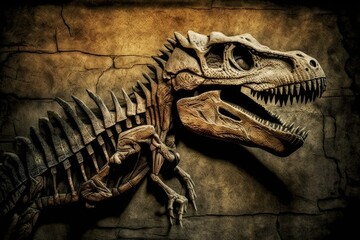 Poster Dinosaurus Dinosaurus fossiel skelet achtergrond  © The 2R Artificiality