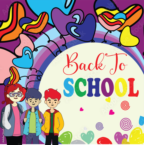 Vector ilustration off back to school with blank space area and cartoon character 