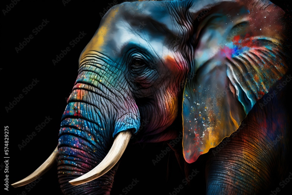 custom made wallpaper toronto digitalPortrait face of an elephant with colorful paint. Generative AI