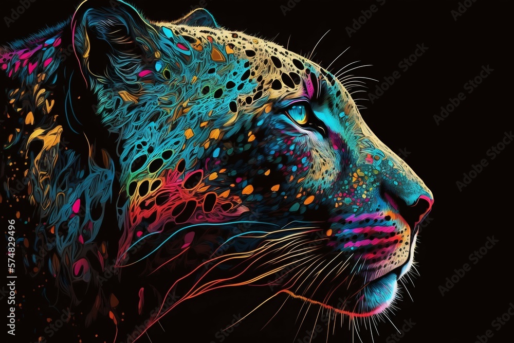 Portrait face of panthera with colorful paint. Generative AI - obrazy, fototapety, plakaty 