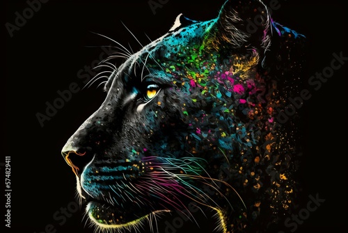 Portrait face of panthera with colorful paint. Generative AI © Scrudje
