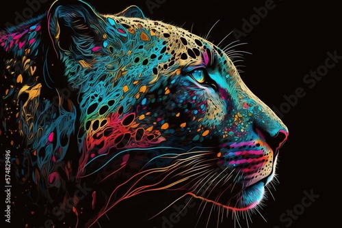Portrait face of panthera with colorful paint. Generative AI © Scrudje