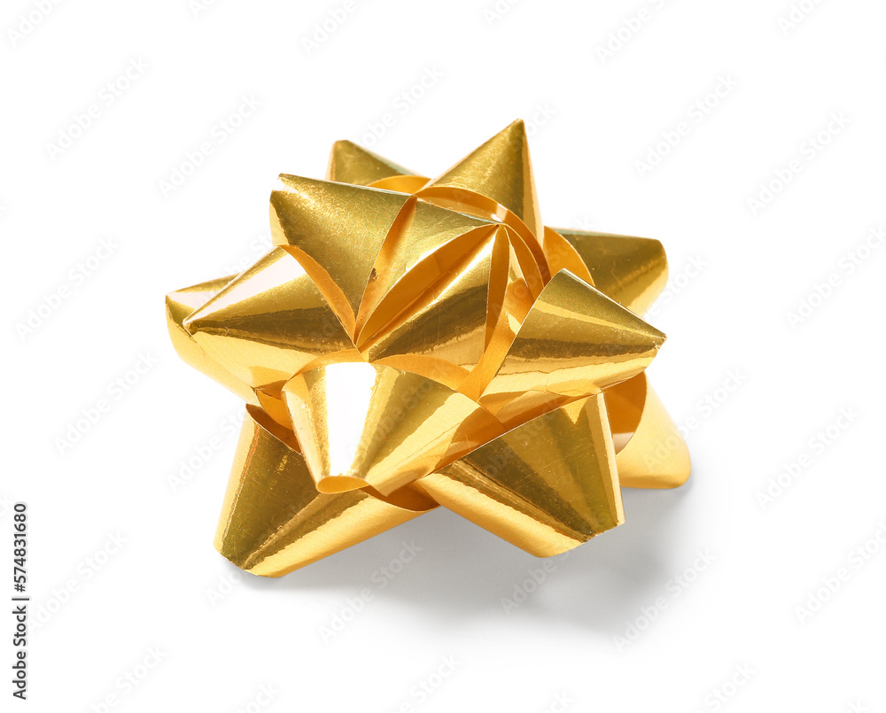 Bow made of golden ribbon on white background Bow made of golden ribbon on white background