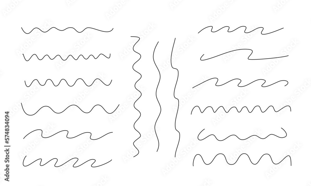 手書きの波線の装飾イラストセット