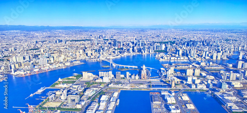 Photography 東京湾お台場上空から見た、東京中心部の全景（空撮）