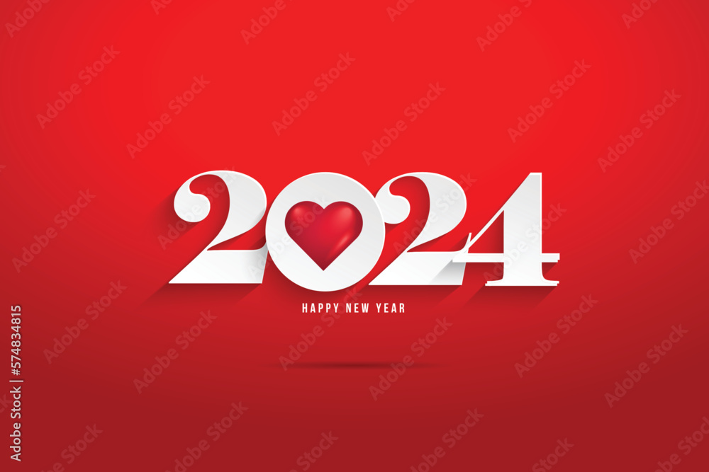 Happy new year 2024 white numbers paper cut style on a red background vector illustration Happy new year 2024 white numbers paper cut style on a red background vector illustration