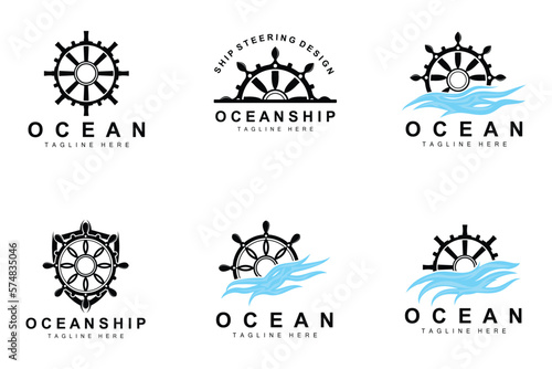 Ship Steering Logo  Ocean Icons Ship Steering Vector With Ocean Waves  Sailboat Anchor And Rope  Company Brand Sailing Design