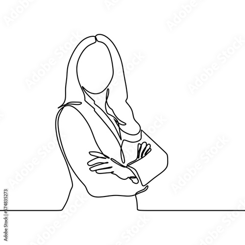 Continuous line drawing of smiling blonde business woman