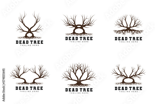 Tree Logo Design, Dead Tree Illustration, Wild Tree Cutting, Global Warming Vector, Earth Drought, Product Brand Icons