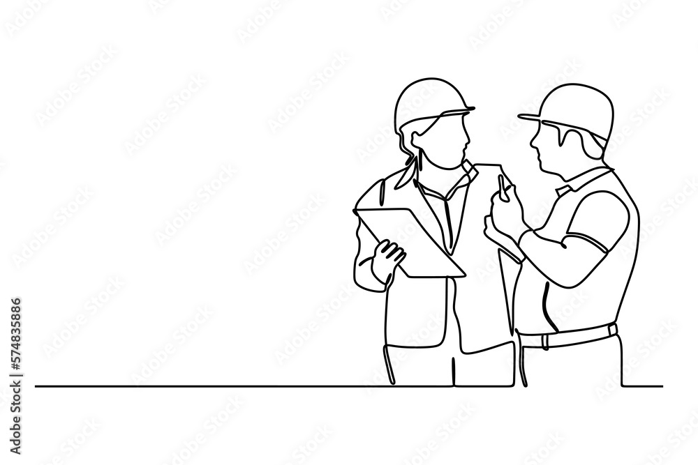 continuous line drawing of construction worker