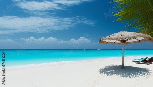Paradise Found: Relaxing on a White Sand Beach with Blue Ocean View, AI Art © Alan