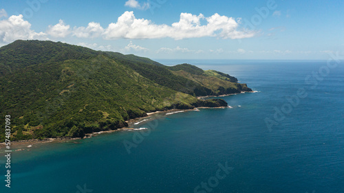 Top view of coast of the island with beaches and rainforest. Cape Engano. Palaui Island. Santa Ana Philippines.