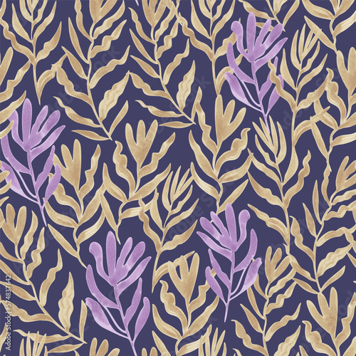 Seamless pattern with abstract sea weed leaves. Vector background for design and fabric