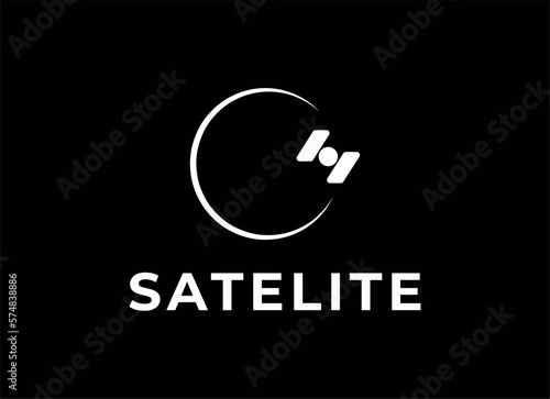 The satellite in the space vector flat design illustration. Good concept for business connected. Logo design.