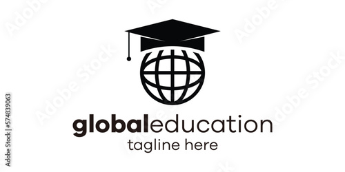 logo design globe and graduation icon vector illustration inspiration