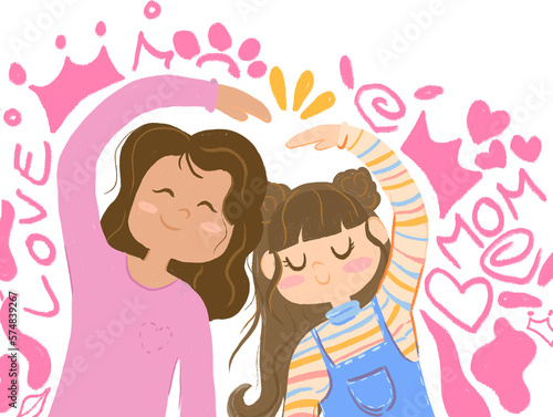 Ilustración para el día de la madre sin fondo, tarjeta de feliz día de la madre editable, postal del día de la madre, madre e hija abrazadas