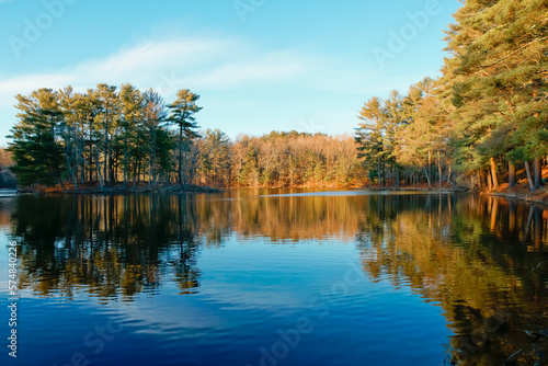 Autumn scenery of Kingsbury pond Medfield MA USA photo