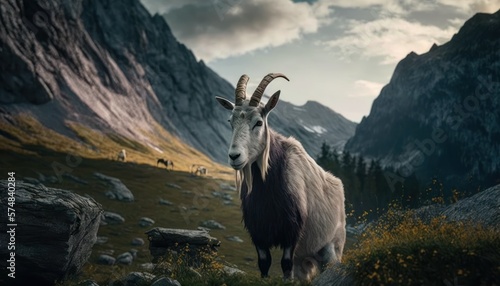 Beautiful Artistic Designer Cinematic Portrait of a Alpine Goat Animal in its Natural Habitat: Celebrating Cute Creatures, Wildlife, Biology, Nature, and Biodiversity (generative AI