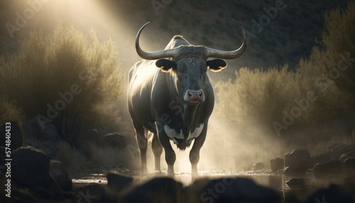 Beautiful Artistic Designer Cinematic Portrait of a Bull Animal in its Natural Habitat: Celebrating Cute Creatures, Wildlife, Biology, Nature, and Biodiversity (generative AI © Get Stock
