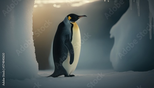 Beautiful Artistic Designer Cinematic Portrait of a Emperor Penguin Animal in its Natural Habitat  Celebrating Cute Creatures  Wildlife  Biology  Nature  and Biodiversity  generative AI