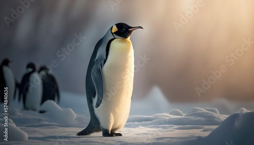 Beautiful Artistic Designer Cinematic Portrait of a Emperor Penguin Animal in its Natural Habitat  Celebrating Cute Creatures  Wildlife  Biology  Nature  and Biodiversity  generative AI