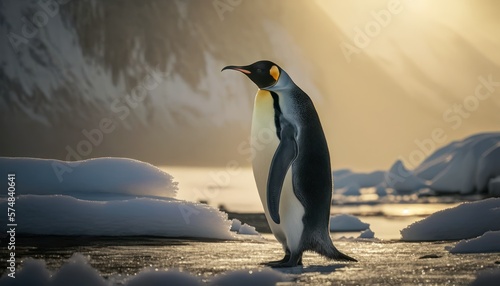 Beautiful Artistic Designer Cinematic Portrait of a Emperor Penguin Animal in its Natural Habitat: Celebrating Cute Creatures, Wildlife, Biology, Nature, and Biodiversity (generative AI