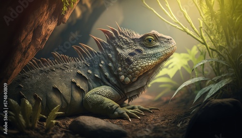 Beautiful Artistic Designer Cinematic Portrait of a Iguana Animal in its Natural Habitat  Celebrating Cute Creatures  Wildlife  Biology  Nature  and Biodiversity  generative AI