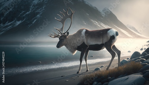 Beautiful Artistic Designer Cinematic Portrait of a Reindeer Animal in its Natural Habitat  Celebrating Cute Creatures  Wildlife  Biology  Nature  and Biodiversity  generative AI
