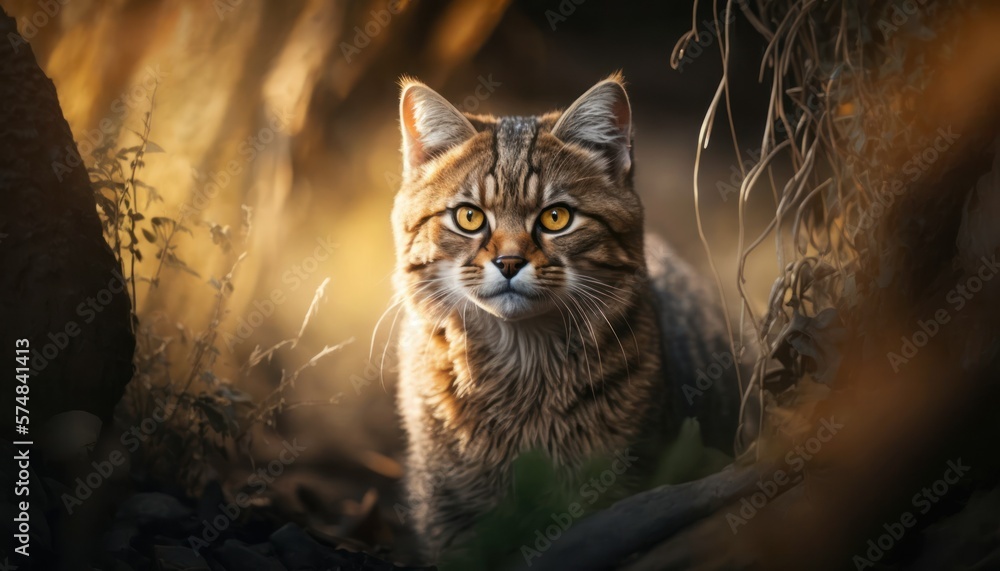 Beautiful Artistic Designer Cinematic Portrait of a Wild cat Animal in its Natural Habitat: Celebrating Cute Creatures, Wildlife, Biology, Nature, and Biodiversity (generative AI