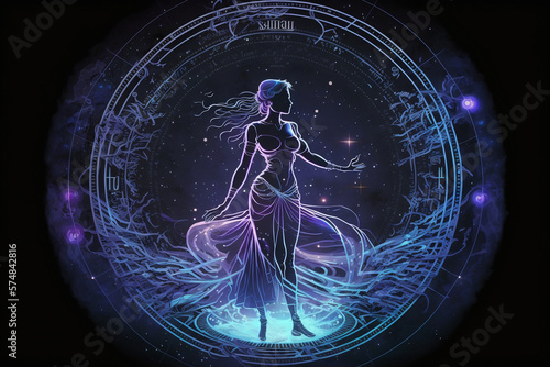 Virgo The Maiden Zodiac sign Constellation on space background wallpaper - Generative AI photo