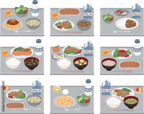 シンプルな学校給食イラストセット