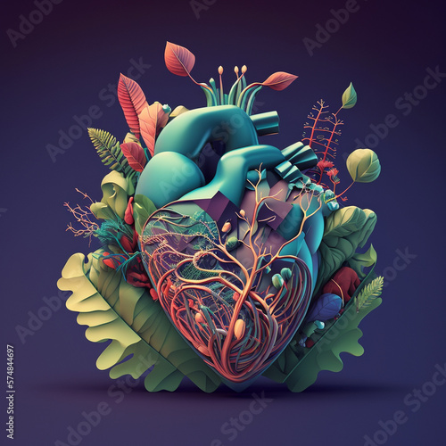 Heart care concept. Abstract stylized illustration. Cardiac anatomy and physiology. Artificial organ. World heart day. AI Generated © AGPhotography