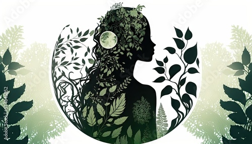 Nature, early woman, silhouette, beautiful lady, one with the world, gaia - generative ai photo