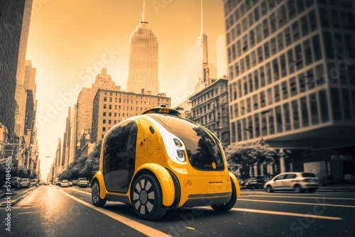 Autonomous taxi on the road, Future transportation concept electric cargo taxi , traffic in the city urban public, generative ai