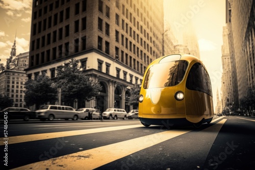 Autonomous taxi on the road, Future transportation concept electric cargo taxi , traffic in the city urban public, generative ai