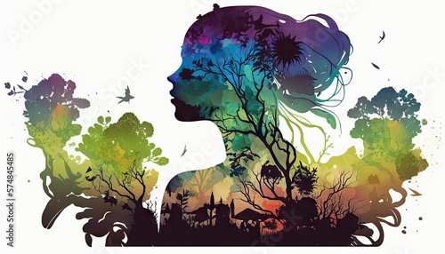 Nature, early woman, silhouette, beautiful lady, one with the world, gaia - generative ai