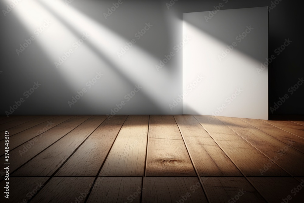 empty room with wooden floor, soft light at background, product podium showcase, modern simple studio display, generative ai empty room with wooden floor, soft light at background, product podium showcase, modern simple studio display, generative ai
