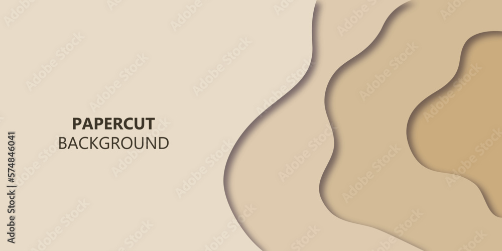Modern abstract background with beige paper cut rounded shapes. Vector illustration.